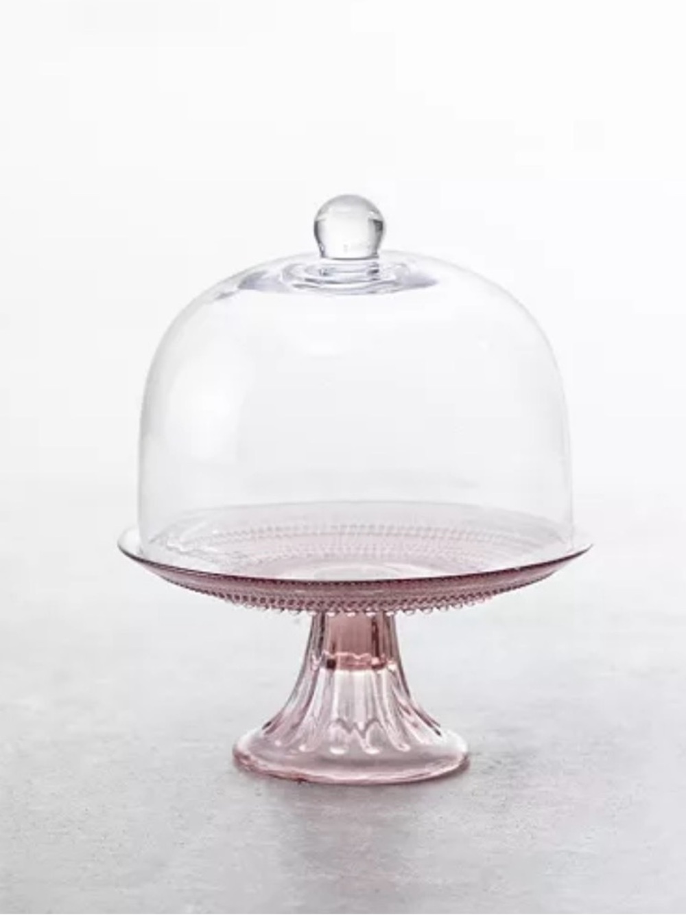New! Mini Pink Glass Pedestal Cake Stand with Dome